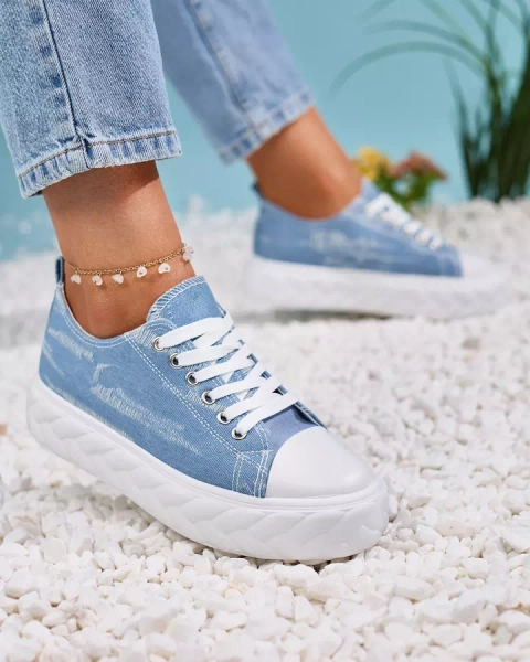 Жіночі джинсові кеди Royalfashion Blue з потертостями Nerolera