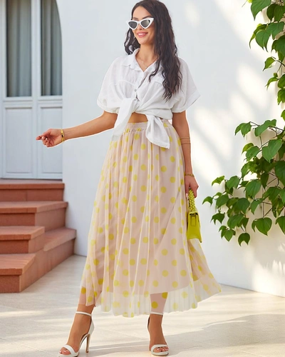 Юбка миди Royalfashion для женщин, изготовленная из вискозы с тюлем в горошек