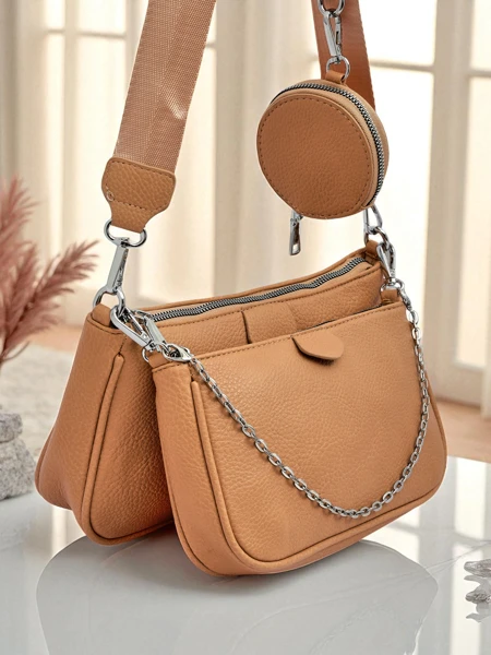 Жіноча сумка Aurora Multi з екошкіри світло-коричневого кольору з ланцюжком на блискавці