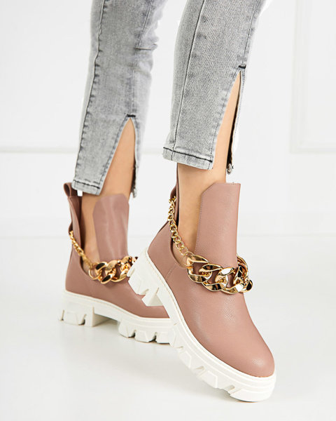 Розовые женские сапоги с цепочкой Tenkay - Обувь