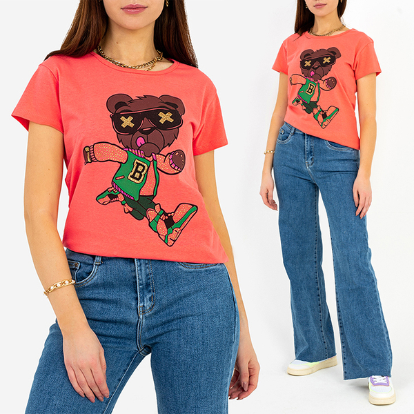 Коралова жіноча футболка з принтом