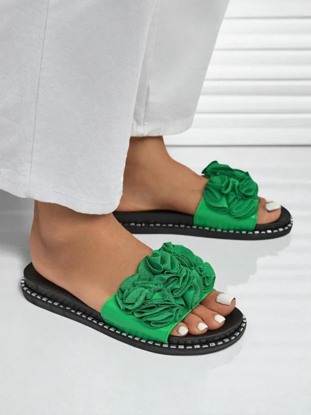 Royalfashion Женские шлёпанцы на плоской подошве Flora Verde