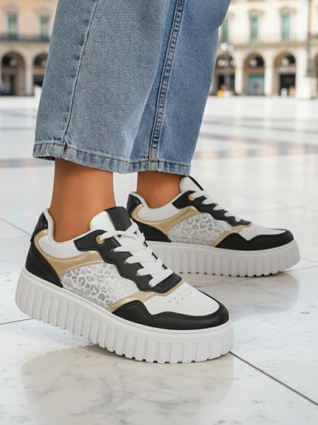 Женские кроссовки Royalfashion Callista платформа черные экокожа размер 40