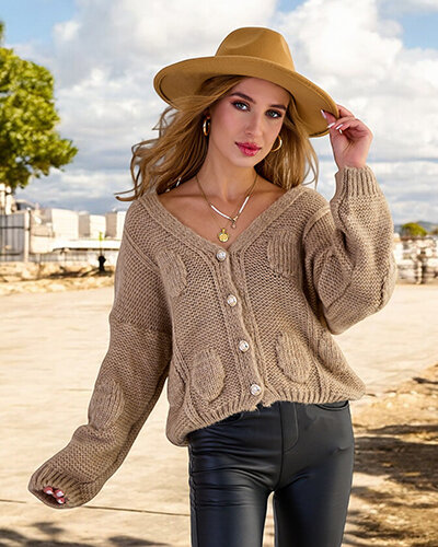 Royalfashion Женский вязаный свитер с пуговицами