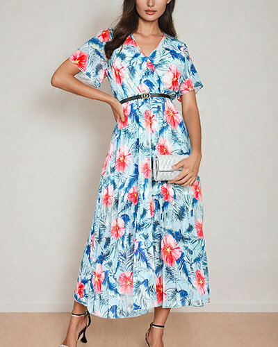 Royalfashion Женское плиссированное цветочное платье-миди