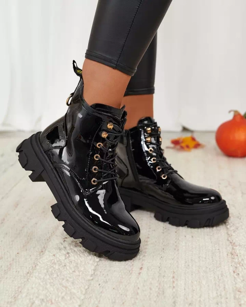 Royalfashion Черные лакированные женские утепленные ботинки-багги Setogia