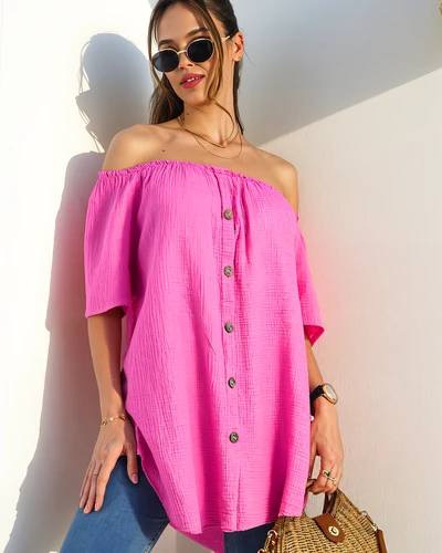 Блузка женская из хлопка в испанском стиле с декоративными пуговицами