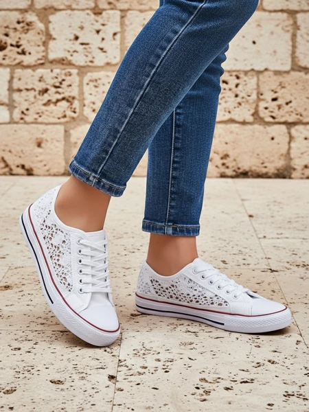 Aurelia Bianco - Ажурные белые тканевые кроссовки Royalfashion, размер 40