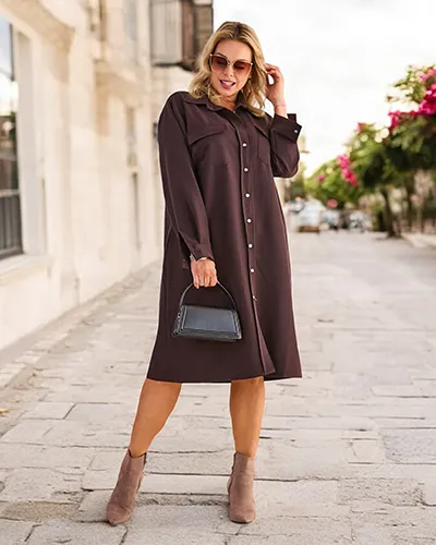 Женское платье Royalfashion из ткани с пуговицами PLUS SIZE