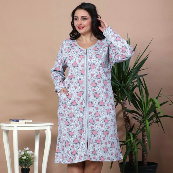 Сіра квіткова нічна сорочка PLUS SIZE- Одяг