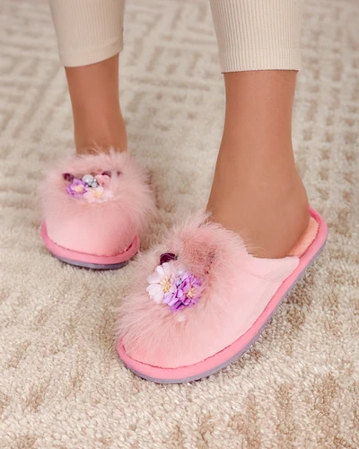 Женские меховые тапочки Royalfashion с цветами Ederra