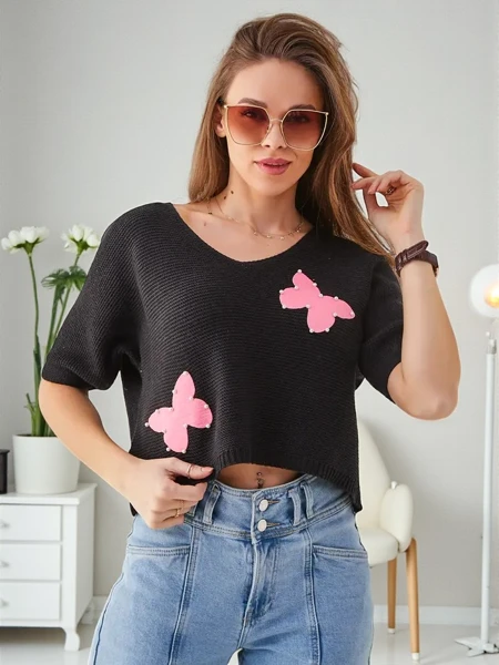 Royalfashion Женский хлопковый короткий свитер с бабочками