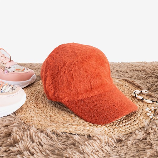 Помаранчева жіноча кепка з хутром