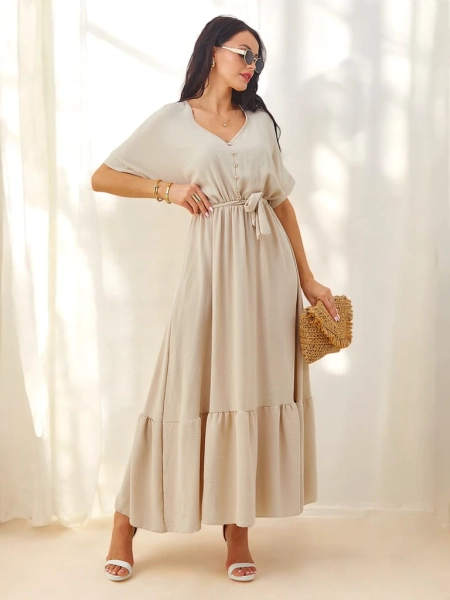 Платье миди Royalfashion для женщин с короткими рукавами и декоративными пуговицами