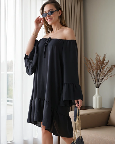 Royalfashion Жіноча сукня з відкритими плечима з рюшем вільного крою