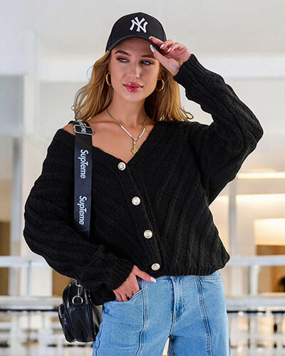 Royalfashion Женский вязаный свитер с пуговицами