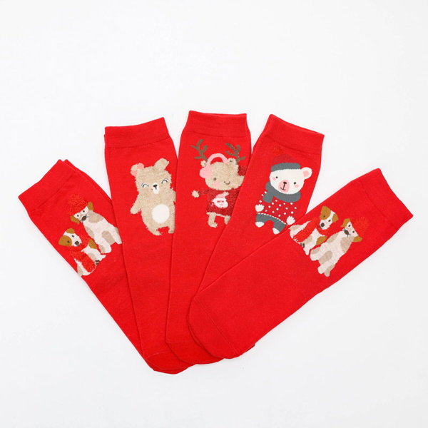 Червоні жіночі шкарпетки, набір з 5 пар