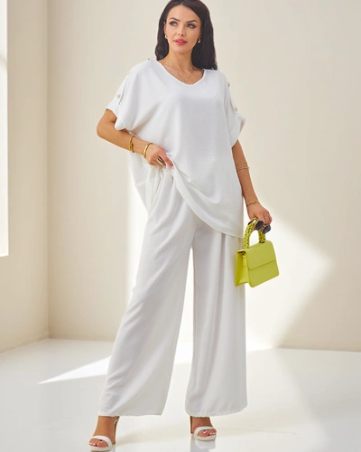 Royalfashion Жіночий бавовняний двочастиновий комплект з короткими рукавами та широкими штанами