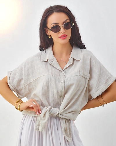 Женская хлопковая рубашка Royalfashion с тиснением и короткими рукавами