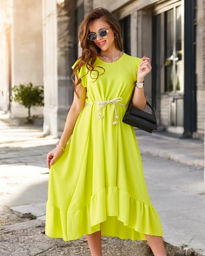 Royalfashion Жіноча міді-сукня з рюшами та короткими рукавами