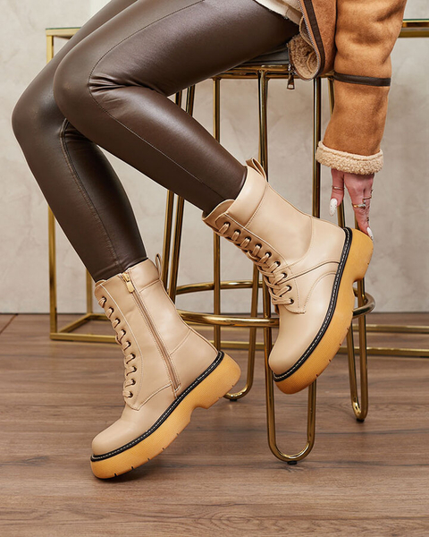 Royalfashion Бежеві жіночі черевики на шнурівці на суцільній підошві Diret