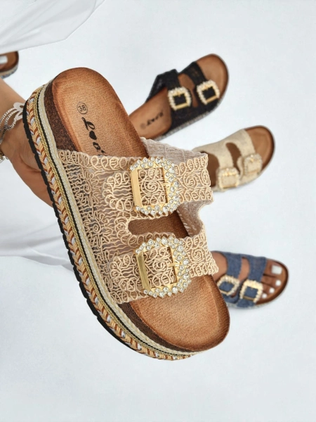 Royalfashion Жіночі босоніжки з пряжками, оздобленими стразами GlamCork