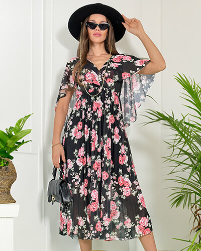 Royalfashion Жіноча плісирована квіткова сукня міді