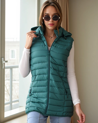 Royalfashion Жіночий безрукавний жакет з від'єднуваним капюшоном