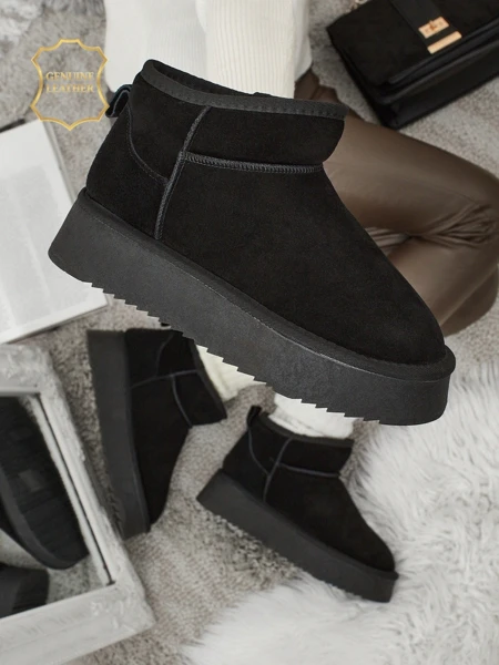 Короткі жіночі черевики а-ля снігоходи з натуральної шкіри Elunara