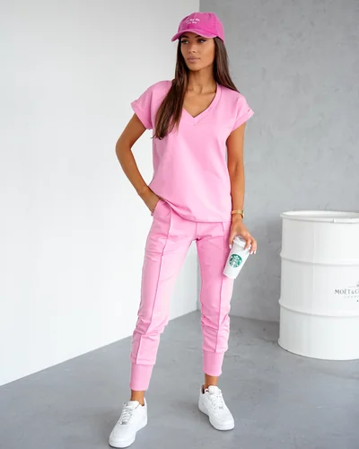 Royalfashion Женский хлопковый повседневный комплект с короткими рукавами