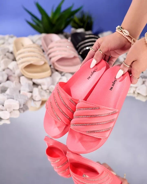 Коралловые женские тапочки с фианитами Mytaris - Обувь