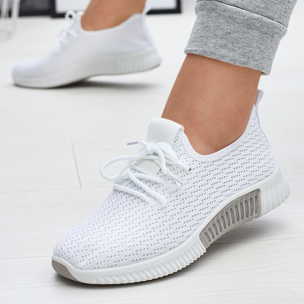 Белая женская спортивная обувь из ткани Vobbu- Footwear
