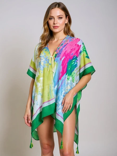 Парео женское Royalfashion Callista разноцветное до колен V-образный вырез