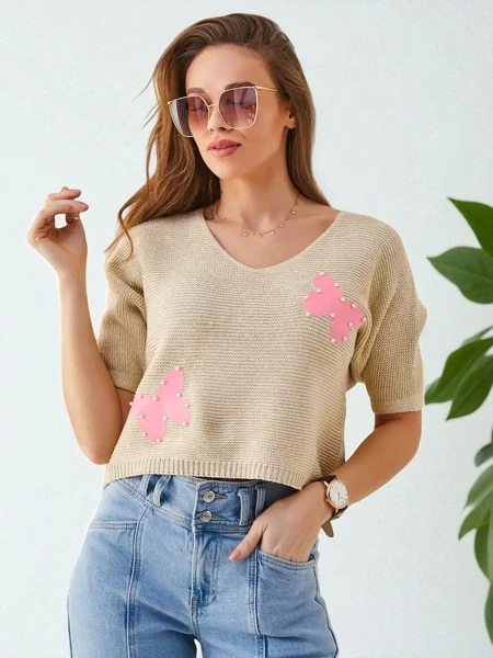 Женский хлопковый короткий свитер Royalfashion с бабочками