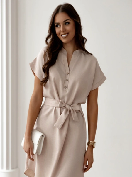 Женское мини-платье Royalfashion с короткими рукавами и воротником на пуговицах