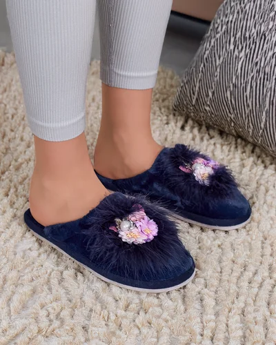 Женские меховые тапочки Royalfashion с цветами Ederra