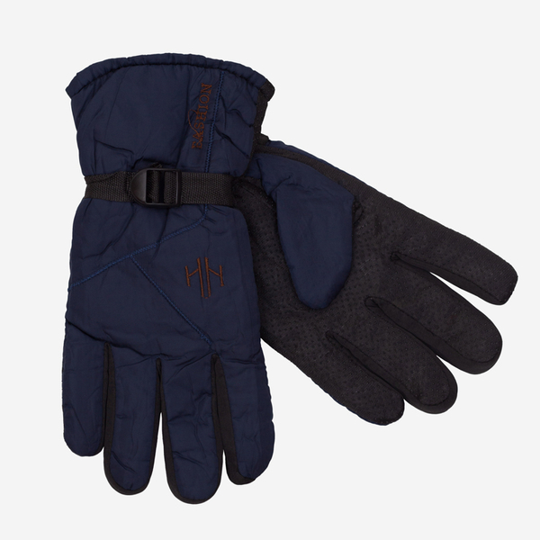Темно-синие утепленные мужские перчатки с регулировкой запястья - Аксессуары